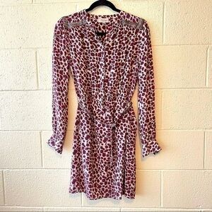 Anthropologie HOSS Intropia Silk Beaded Leopard Print Belted Dress Size Small